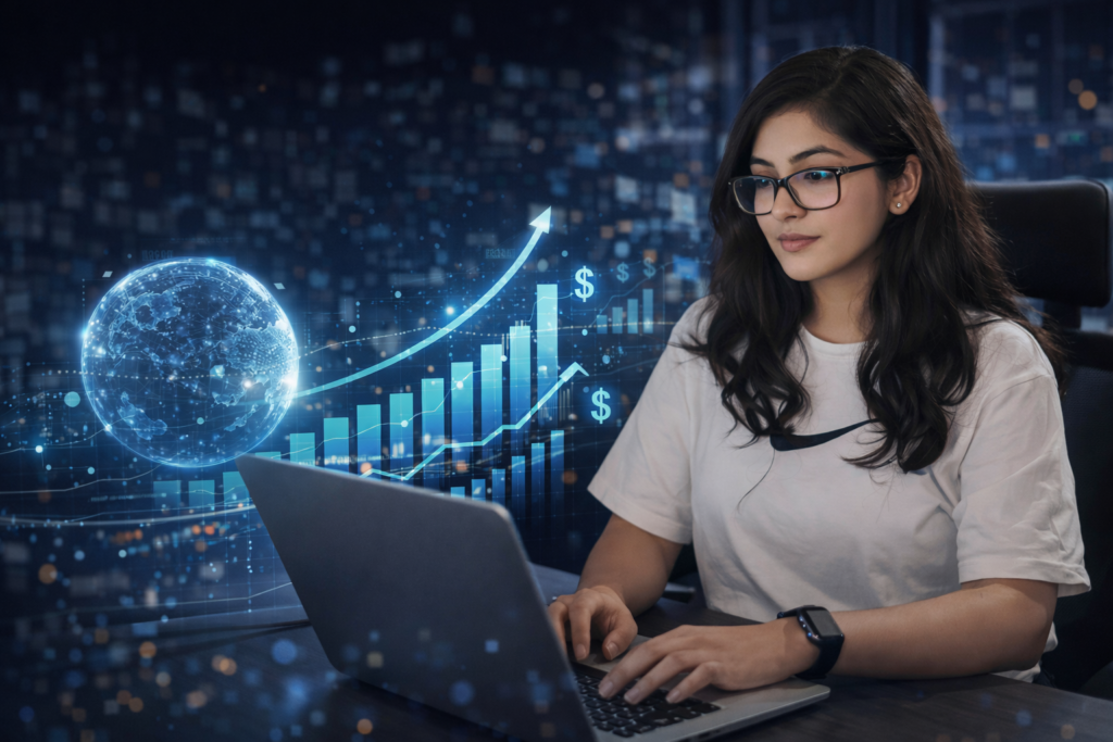 Focused professional in a digital world